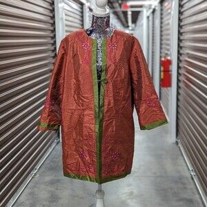 Vintage Kasper Bohemian Orange & Green Oversized Lounge Jacket Eccentric Artsy